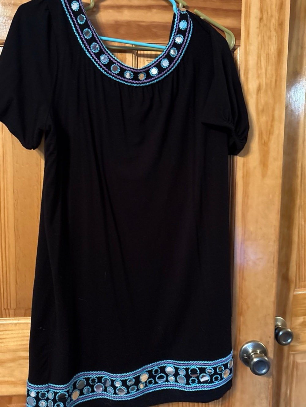 Macy's Black Tunic Shift with Turquoise & Silver Embroidery